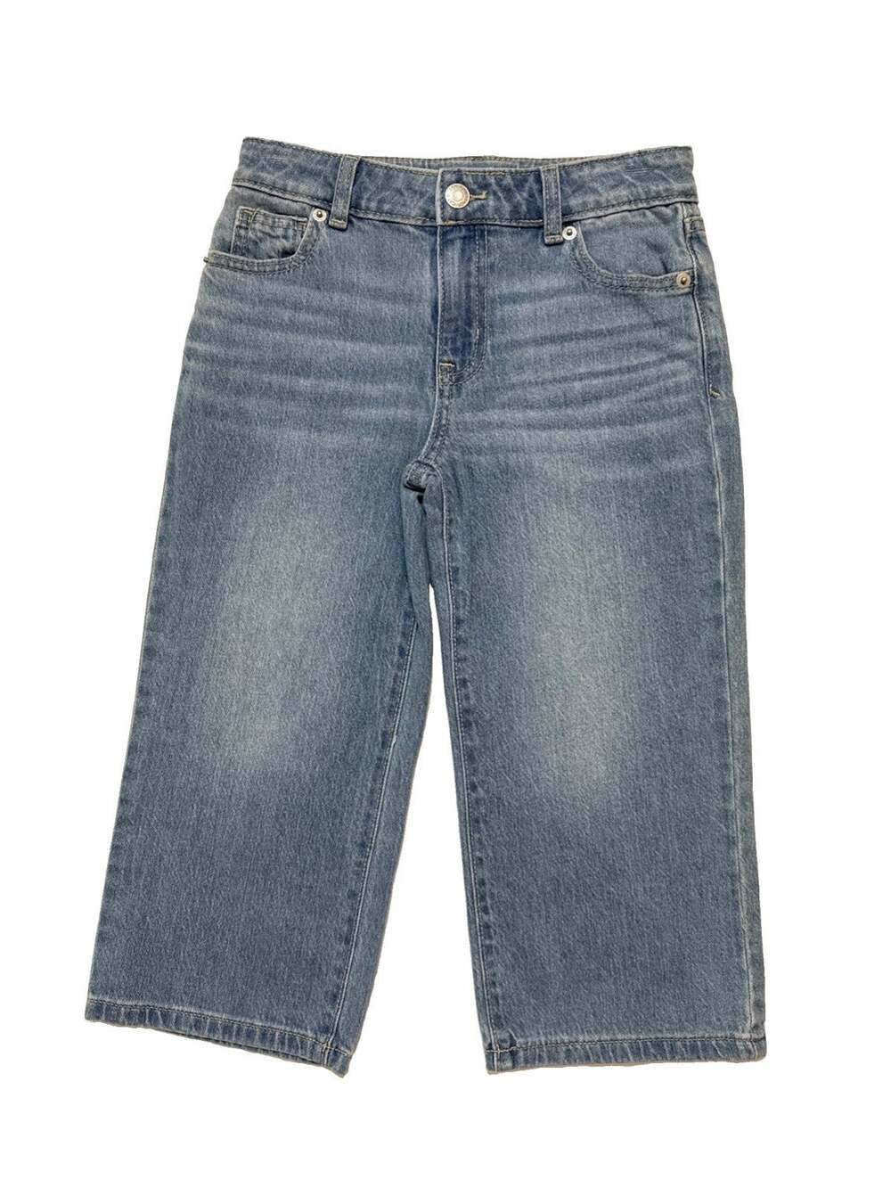 Cat & Jack Girls Wide Leg Jeans Light Wash Adjustable Waist Denim Size 7